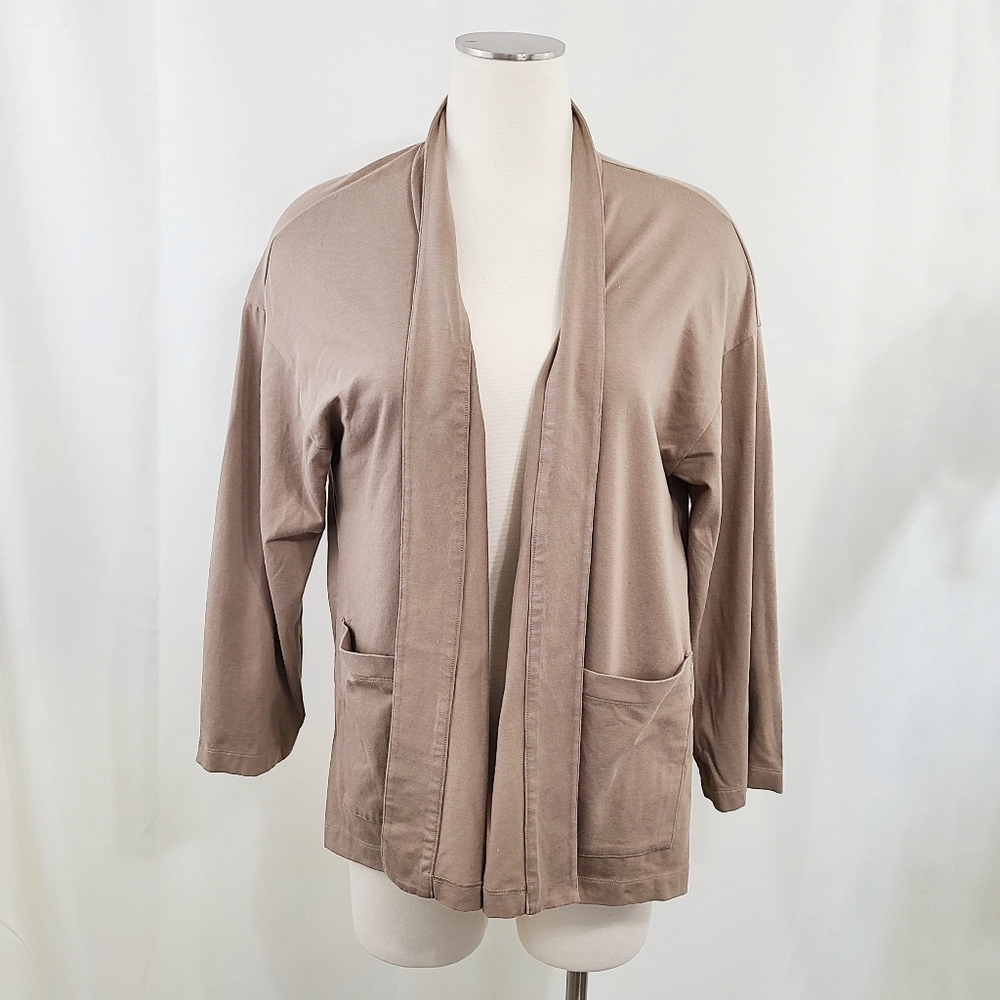 Eileen Fisher Drift Wood Organic Cotton Stretch Jersey High Collar Jacket size M